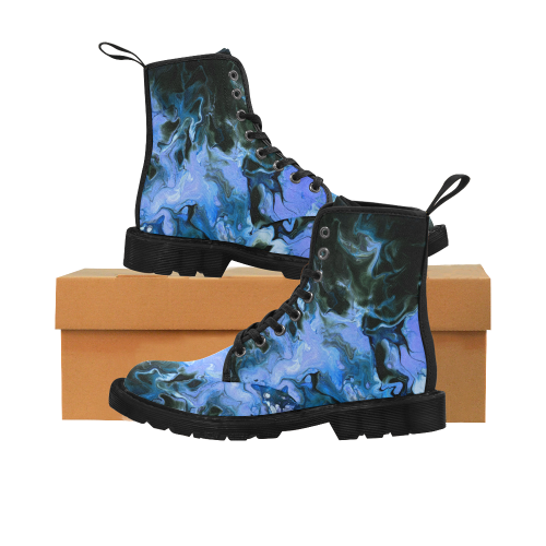 Mystical Blue Swirl. Martin Boots for Men (Black) (Model 1203H)