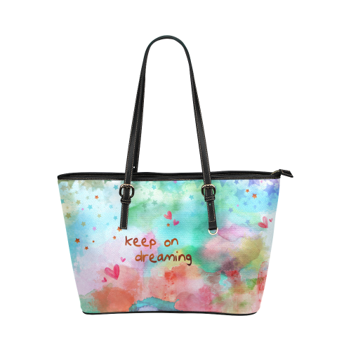 KEEP ON DREAMING - rainbow Leather Tote Bag/Small (Model 1651)