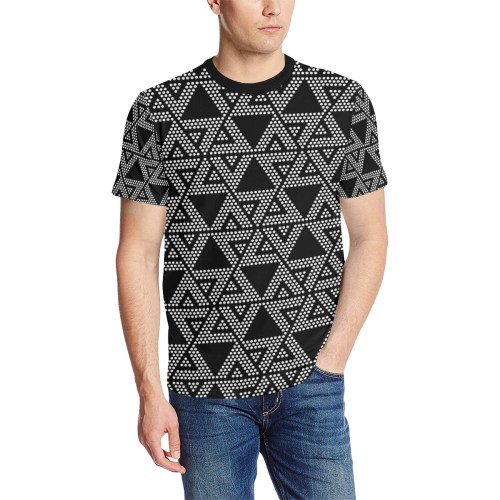 Polka Dots Party Men's All Over Print T-Shirt (Solid Color Neck) (Model T63)