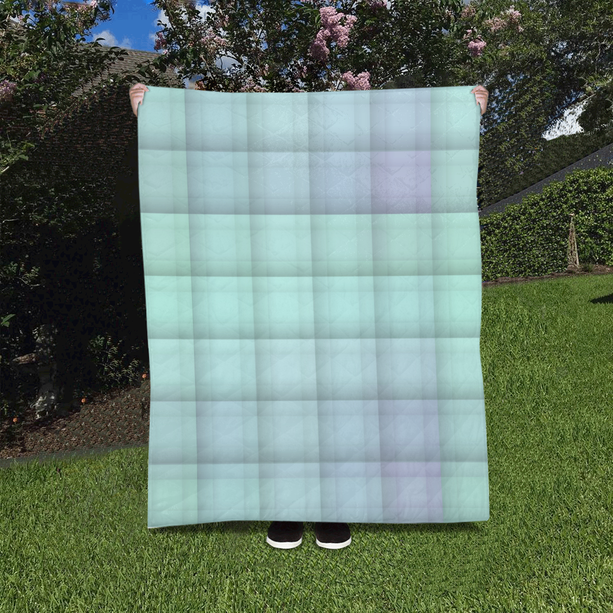 Glass Mosaic Mint Green and Violet Geometrical Quilt 40"x50"
