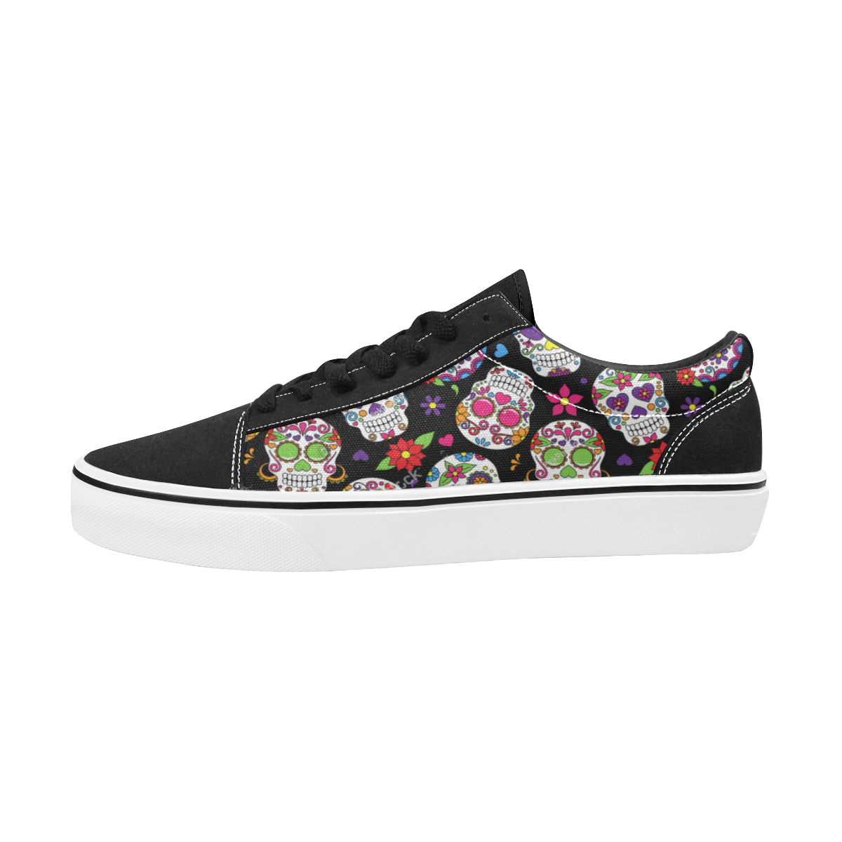 skate sugarskull Women's Low Top Skateboarding Shoes (Model E001-2)