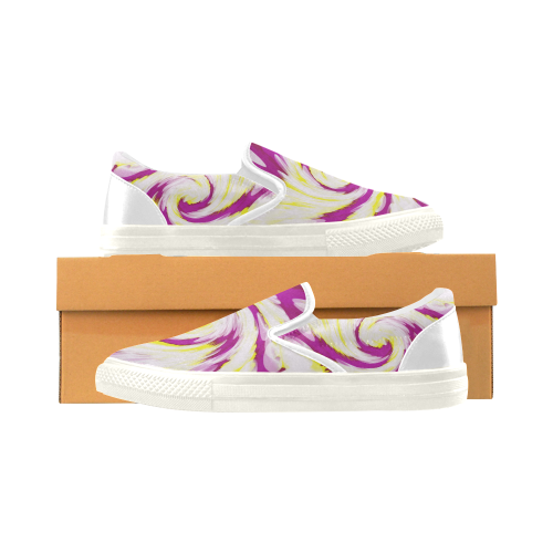Pink Yellow Tie Dye Swirl Abstract Slip-on Canvas Shoes for Men/Large Size (Model 019)