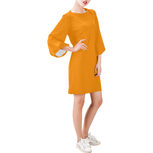 color dark orange Bell Sleeve Dress (Model D52)