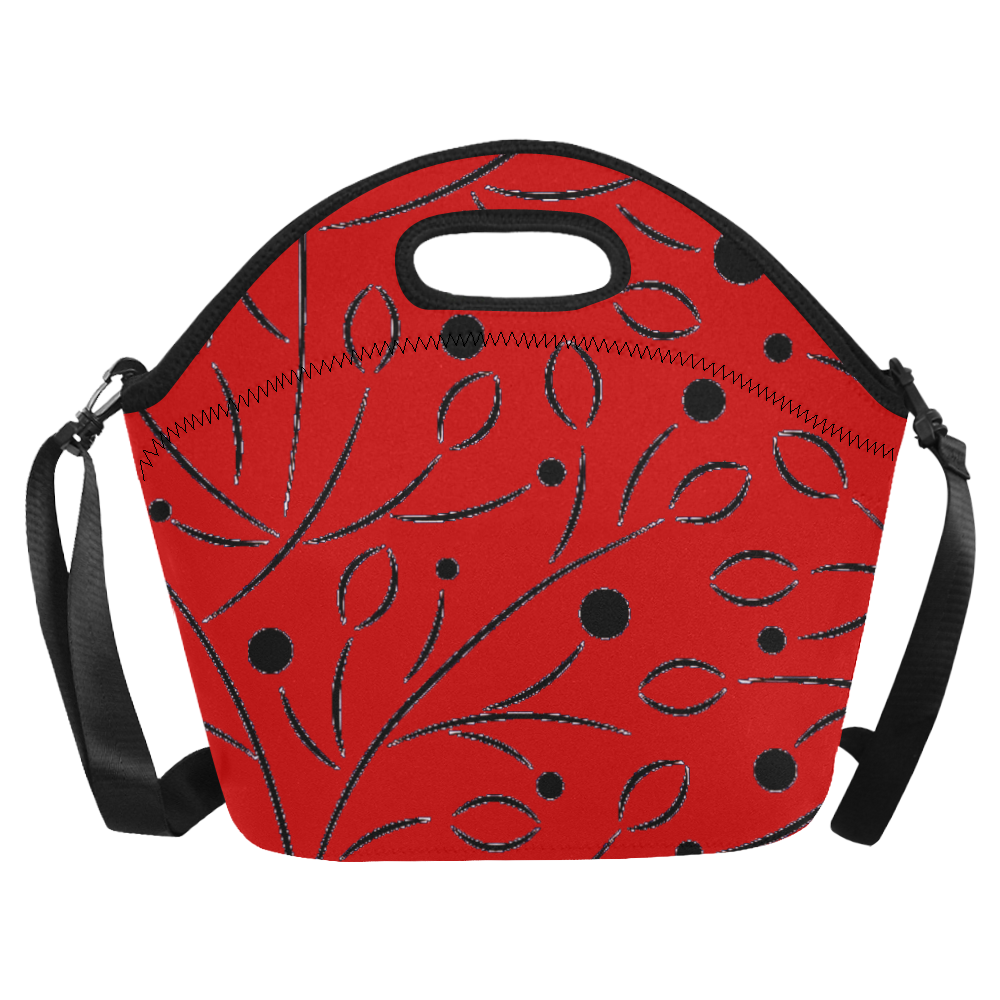 Red Black Mod Leaf Neoprene Lunch Bag/Large (Model 1669)