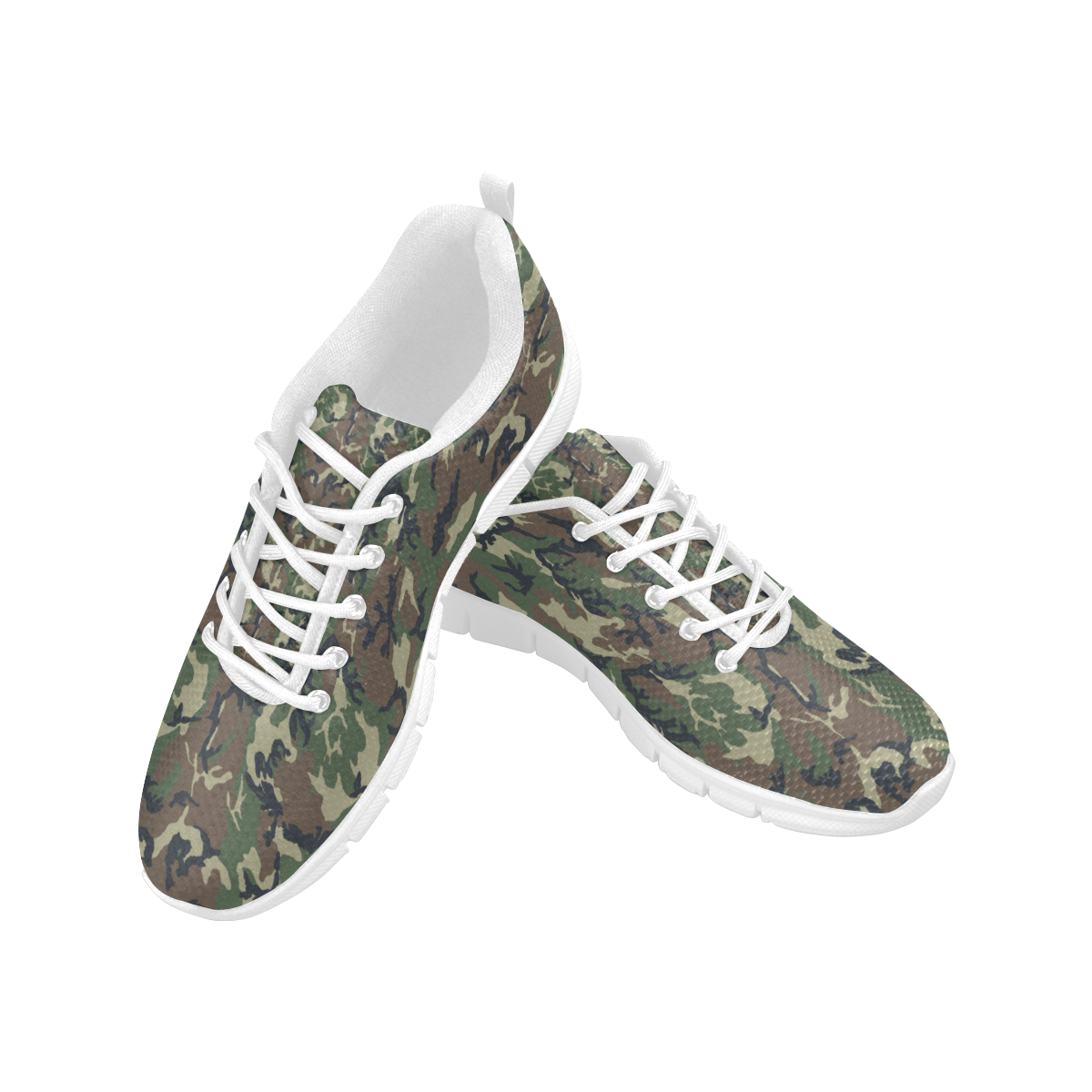 Woodland Forest Green Camouflage Women's Breathable Running Shoes/Large (Model 055)