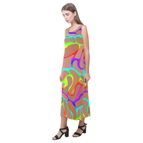 Colorful wavy shapes Phaedra Sleeveless Open Fork Long Dress (Model D08)