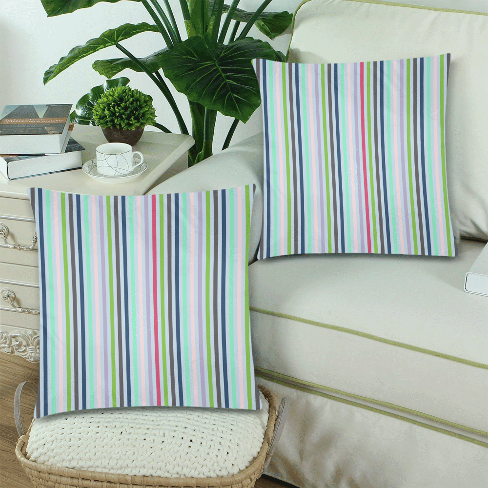 Floral Happiness Stripe Custom Zippered Pillow Cases 18"x 18" (Twin Sides) (Set of 2)