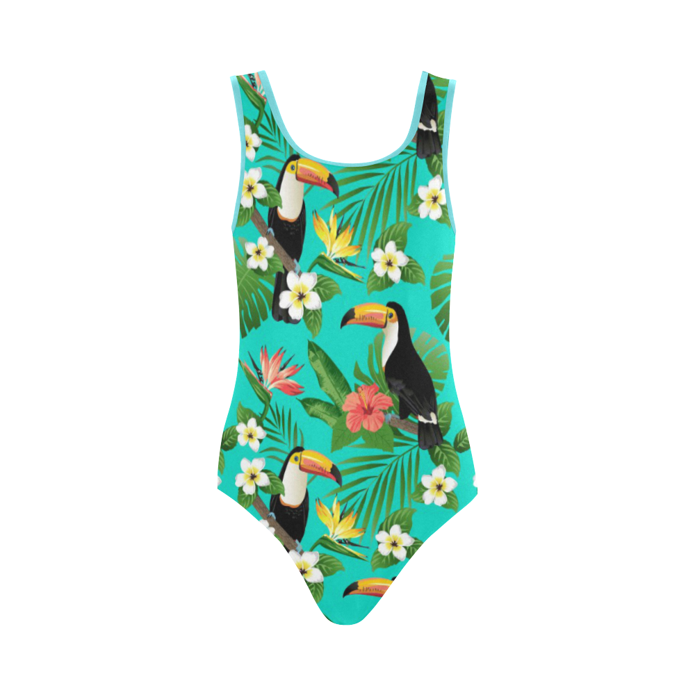Tropical Summer Toucan Pattern Vest One Piece Swimsuit (Model S04)