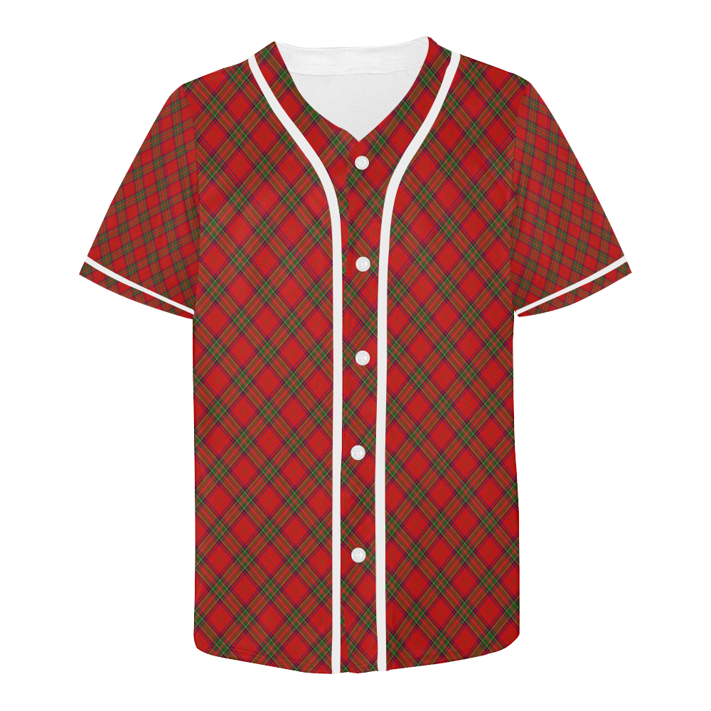 Red Tartan Plaid Pattern White Trim All Over Print Baseball Jersey for Men (Model T50)