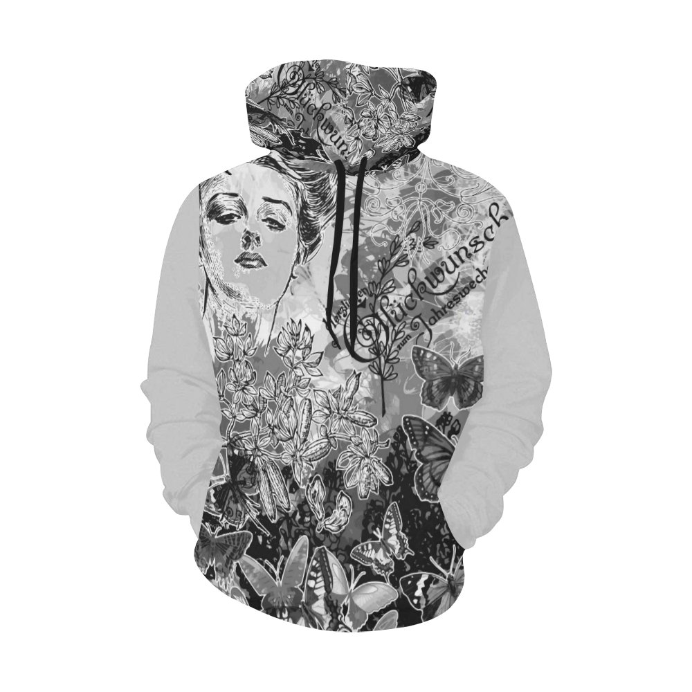 Lady and butterflies All Over Print Hoodie for Women (USA Size) (Model H13)
