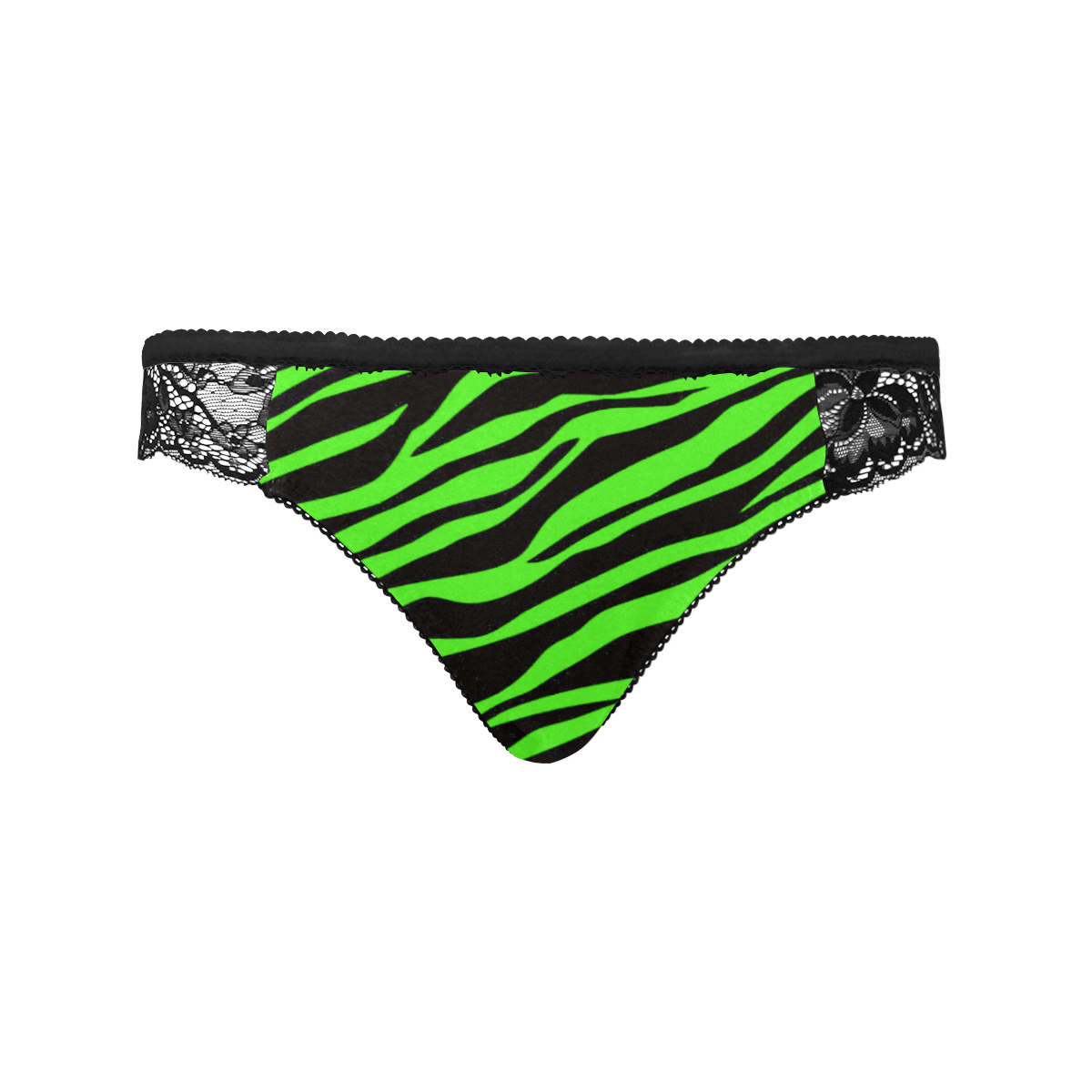 Neon Green Zebra Stripes Black Women's Lace Panty (Model L41)