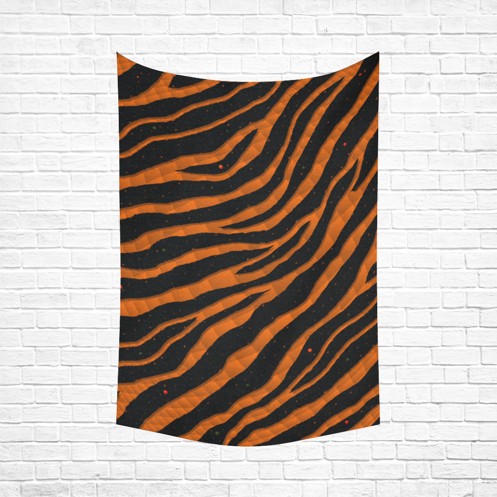 Ripped SpaceTime Stripes - Orange Cotton Linen Wall Tapestry 60"x 90"
