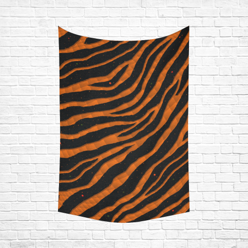 Ripped SpaceTime Stripes - Orange Cotton Linen Wall Tapestry 60"x 90"