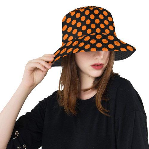Orange Polka Dots on Black All Over Print Bucket Hat