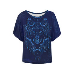 Blue Wolf Women's Batwing-Sleeved Blouse T shirt (Model T44)