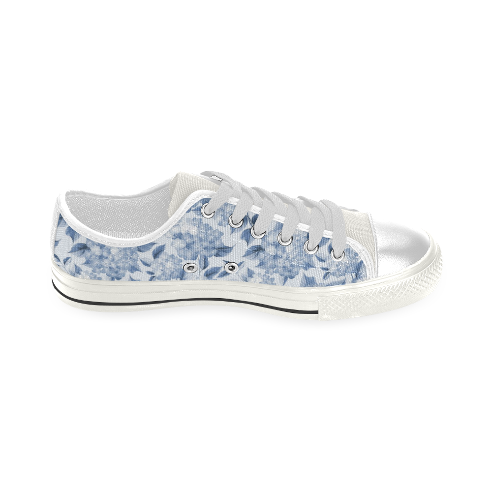 Blue and White Floral Pattern Low Top Canvas Shoes for Kid (Model 018)