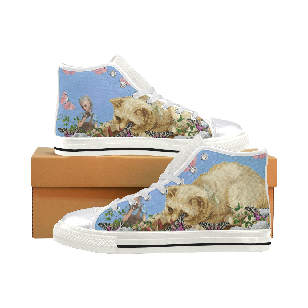 cat and butterflies Women's Classic High Top Canvas Shoes (Model 017)