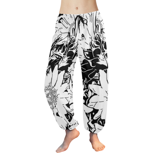 Inky Black and White Floral 1 by JamColors Women's All Over Print Harem Pants (Model L18)