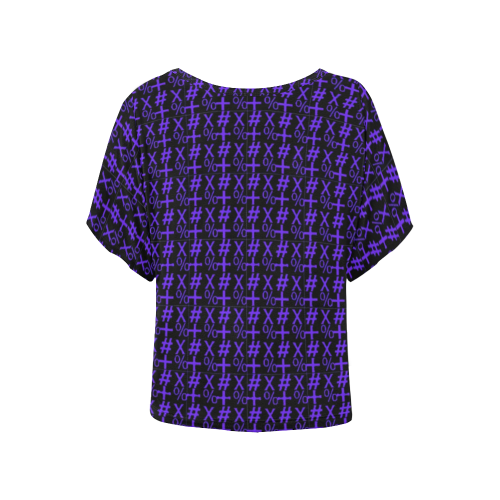 NUMBERS Collection Symbols Purple Women's Batwing-Sleeved Blouse T shirt (Model T44)