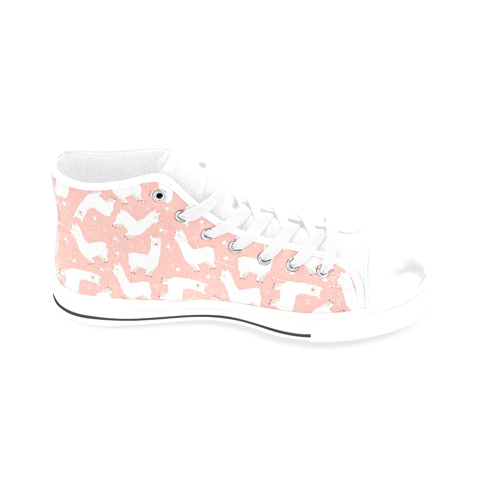 Pink Llama Pattern Men’s Classic High Top Canvas Shoes /Large Size (Model 017)