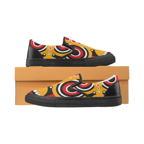 Red Yellow Tiki Tribal Men's Unusual Slip-on Canvas Shoes (Model 019)