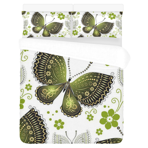 Colorful Butterflies and Flowers V15 3-Piece Bedding Set