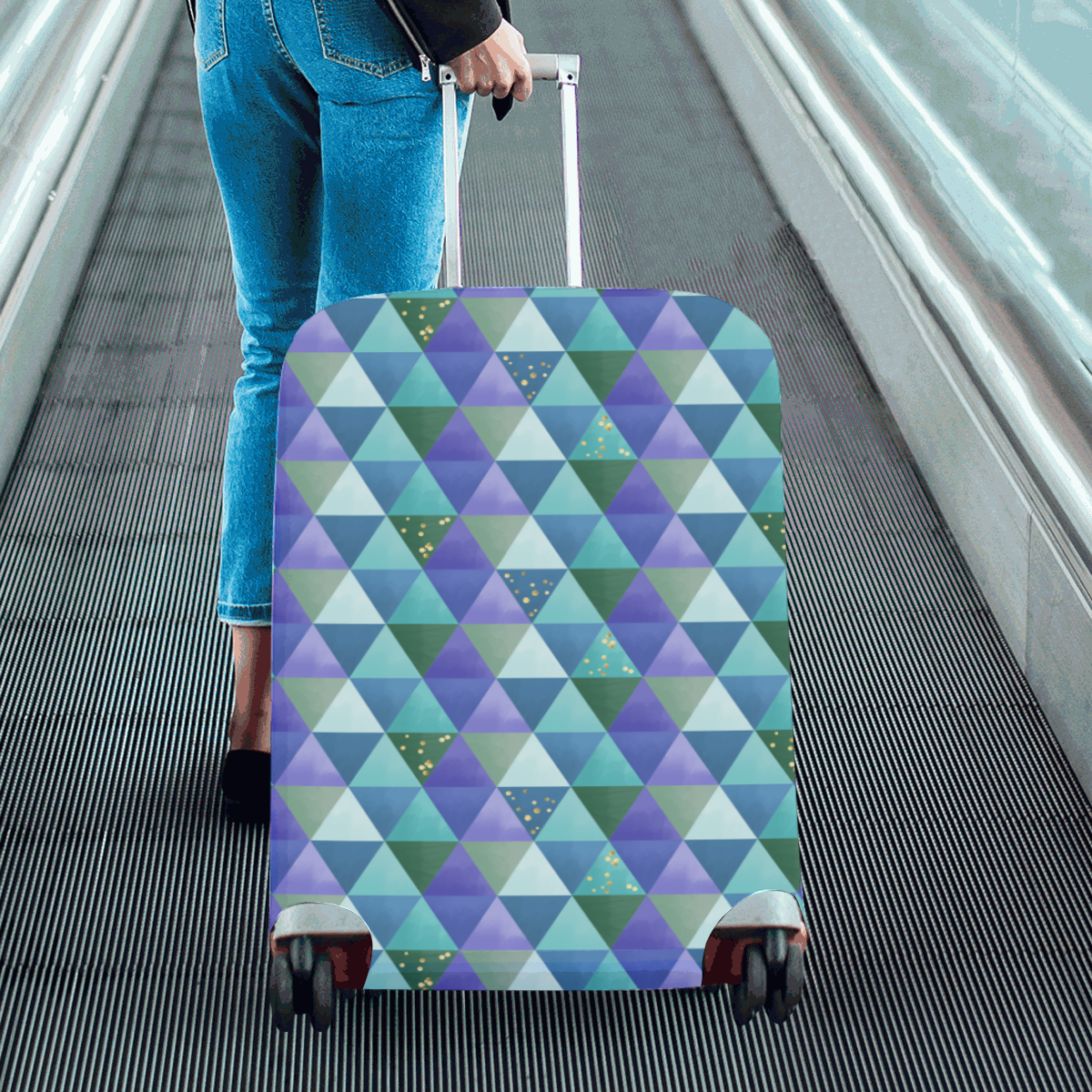Triangle Pattern - Blue Violet Teal Green Luggage Cover/Large 26"-28"