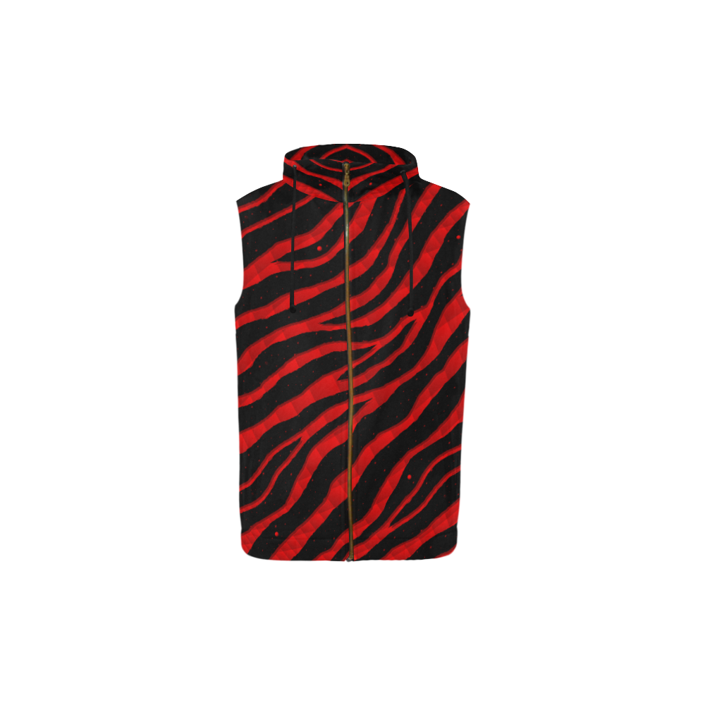 Ripped SpaceTime Stripes - Red All Over Print Sleeveless Zip Up Hoodie for Kid (Model H16)