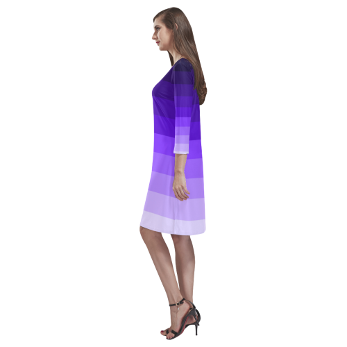 Purple stripes Rhea Loose Round Neck Dress(Model D22)
