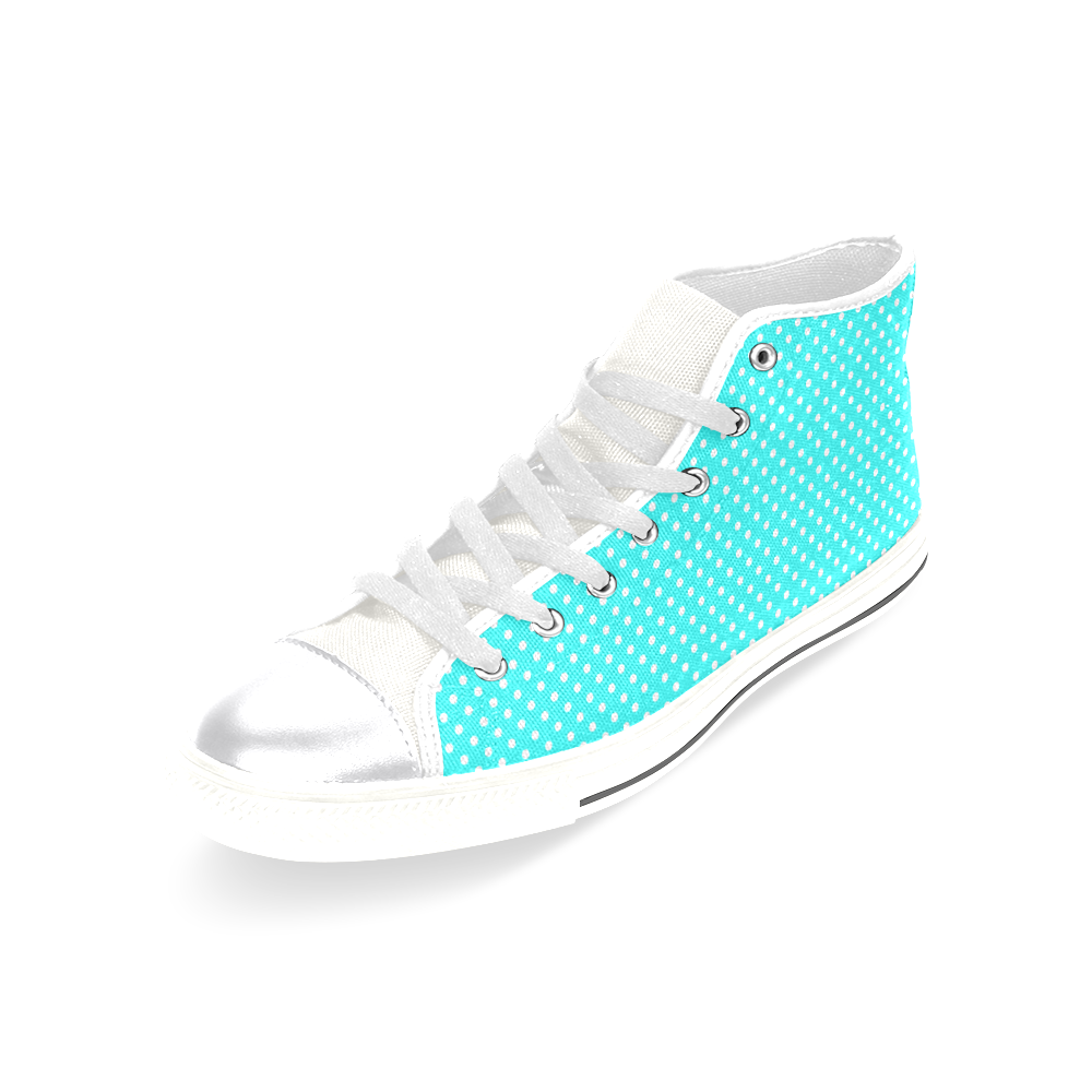 Baby blue polka dots Women's Classic High Top Canvas Shoes (Model 017)