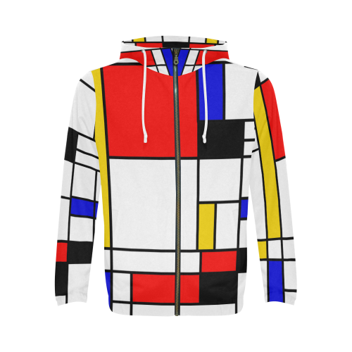 Bauhouse Composition Mondrian Style All Over Print Full Zip Hoodie for Men/Large Size (Model H14)