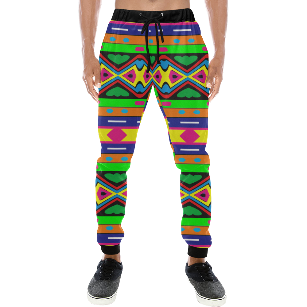 Distorted colorful shapes and stripes Men's All Over Print Sweatpants (Model L11)
