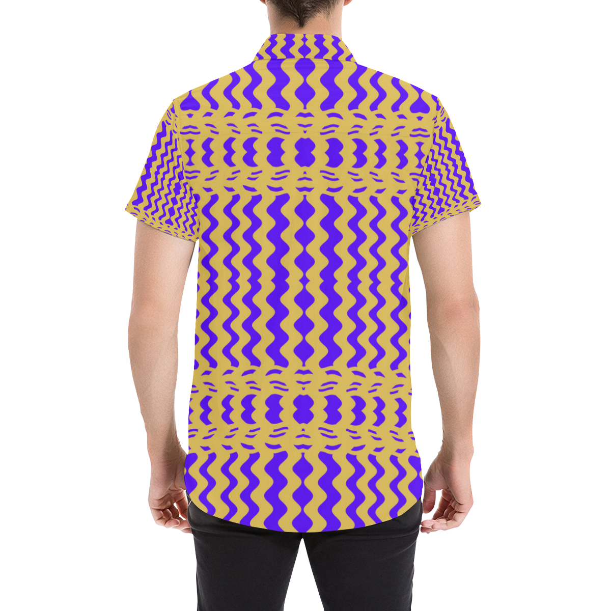 Purple Yellow Modern  Waves Lines Men's All Over Print Short Sleeve Shirt/Large Size (Model T53)