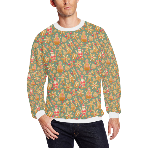 Christmas Gingerbread Icons Pattern Men's Oversized Fleece Crew Sweatshirt (Model H18)
