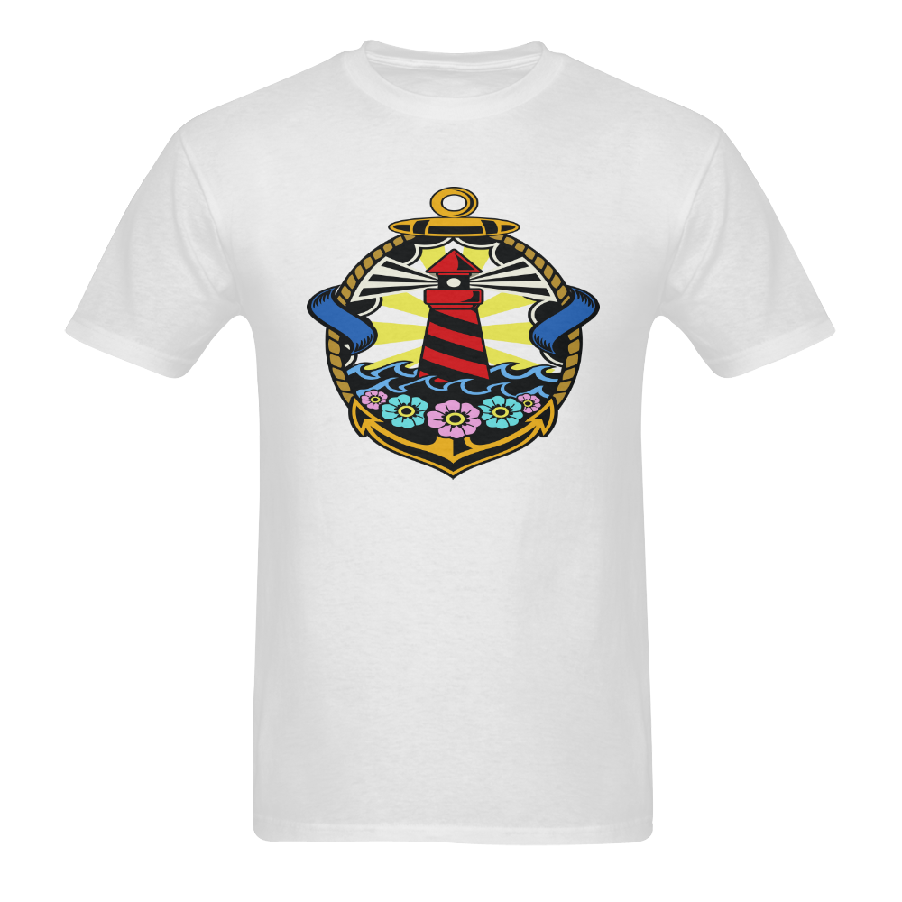 Lighthouse Modern 2 White Men's T-shirt in USA Size (Front Printing Only) (Model T02)