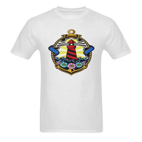 Lighthouse Modern 2 White Men's T-shirt in USA Size (Front Printing Only) (Model T02)
