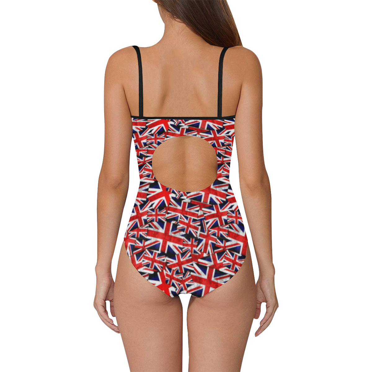 Union Jack British UK Flag - Black Straps Strap Swimsuit ( Model S05)