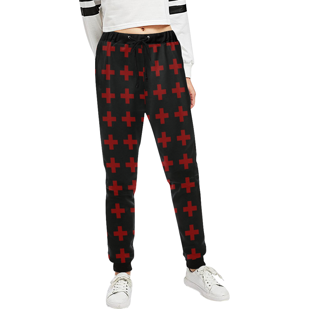 Punk Rock Style Red Crosses Pattern Design Unisex All Over Print Sweatpants (Model L11)