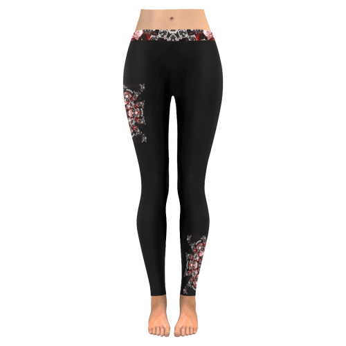 Black with Pink Cabachons Women's Low Rise Leggings (Invisible Stitch) (Model L05)