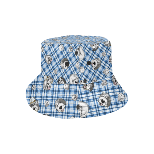 blue-white Plaid sheepies All Over Print Bucket Hat