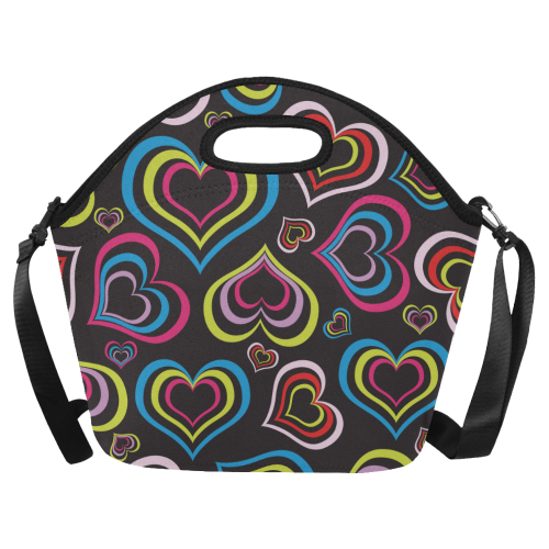 Multicolor Hearts Neoprene Lunch Bag/Large (Model 1669)