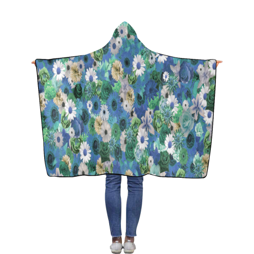 Turquoise Gold Fantasy Garden Flannel Hooded Blanket 40''x50''