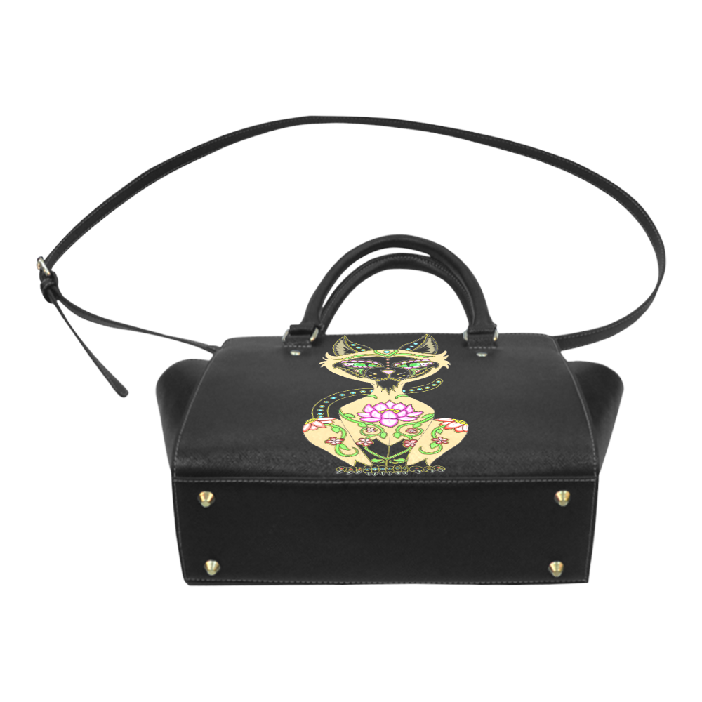 Siamese Cat Sugar Skull Black Classic Shoulder Handbag (Model 1653)