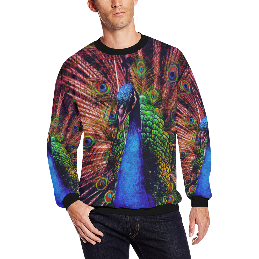 Impressionist Peacock All Over Print Crewneck Sweatshirt for Men (Model H18)