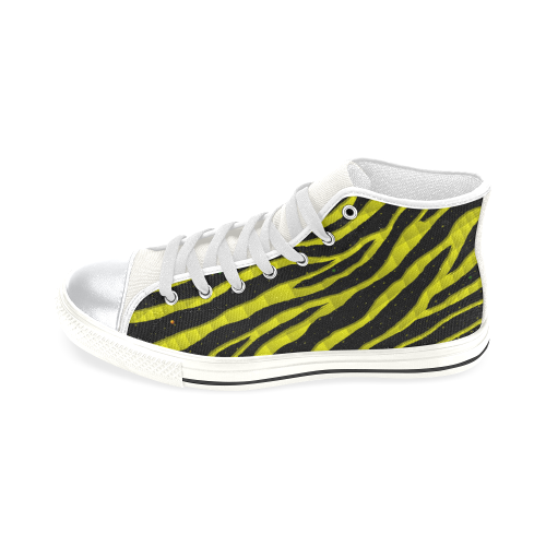 Ripped SpaceTime Stripes - Yellow High Top Canvas Shoes for Kid (Model 017)