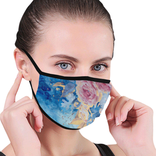 Heart and Flowers - Pink and Blue Mouth Mask
