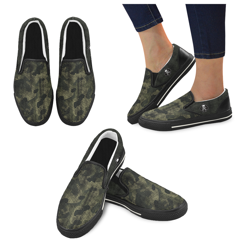 LADIES_GREEN_BLK Women's Unusual Slip-on Canvas Shoes (Model 019)