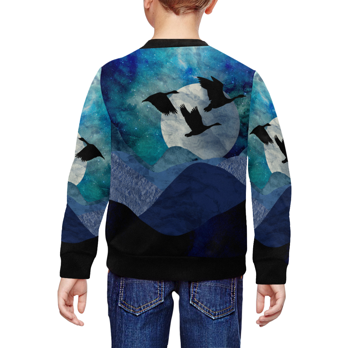 Night In The Mountains All Over Print Crewneck Sweatshirt for Kids (Model H29)