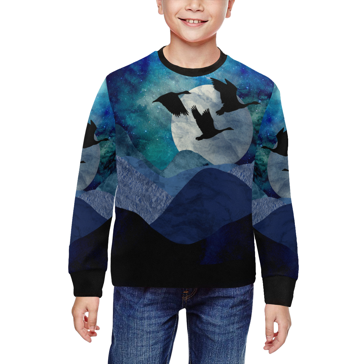 Night In The Mountains All Over Print Crewneck Sweatshirt for Kids (Model H29)