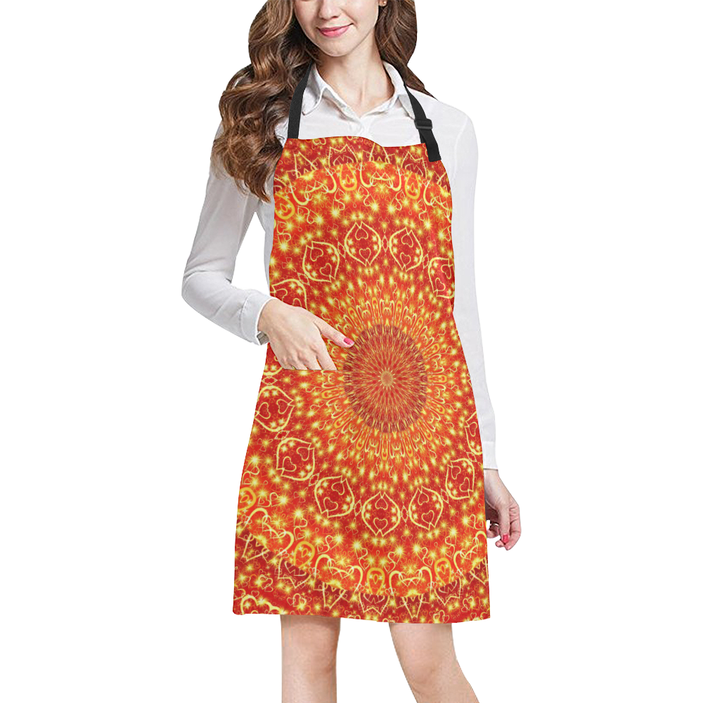 Love and Romance Golden Bohemian Hearts All Over Print Apron
